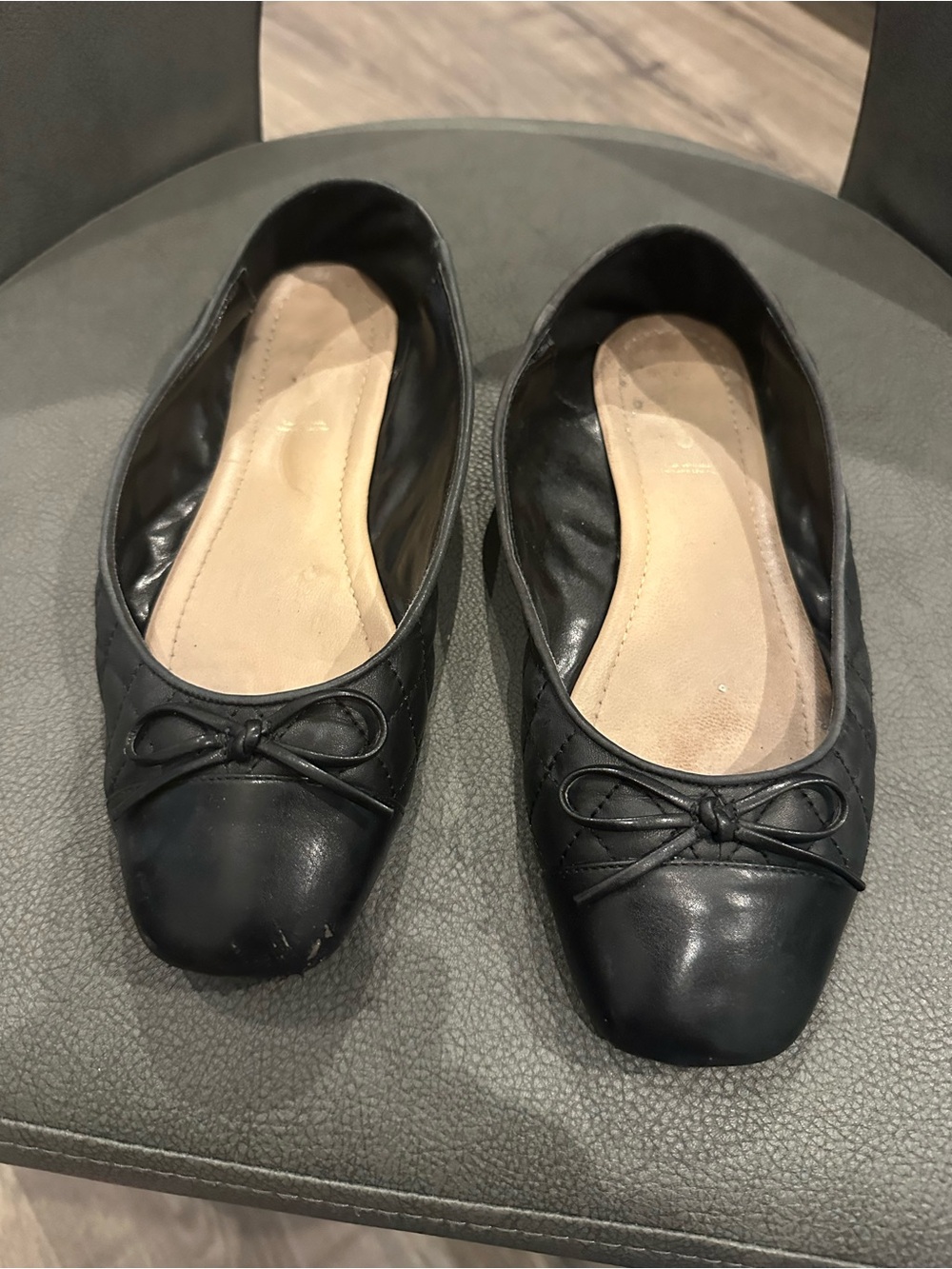 Aldo Black Square-Toe Ballet Flats with Bow Accent